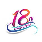 18th anniversary celebration logotype blue and red colored